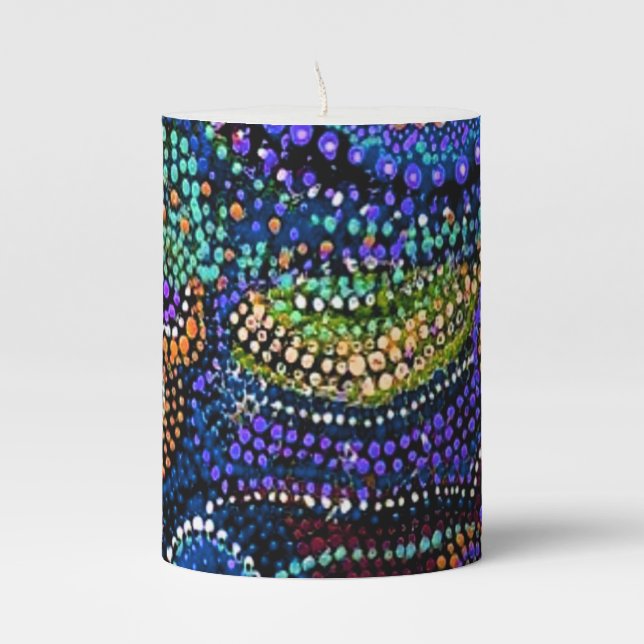 Blue Dots Artistic Pattern Swirls Home Candle (Front)