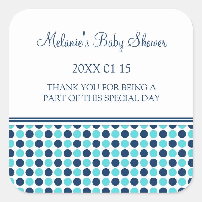Blue Dots Baby Shower Favor Stickers (Front)