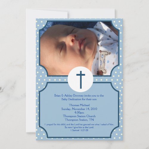 Blue Dots Baptism Baby Dedication 5x7 photo Announcement