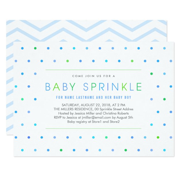 Blue Dots Boy Modern Clean Baby Sprinkle Invite