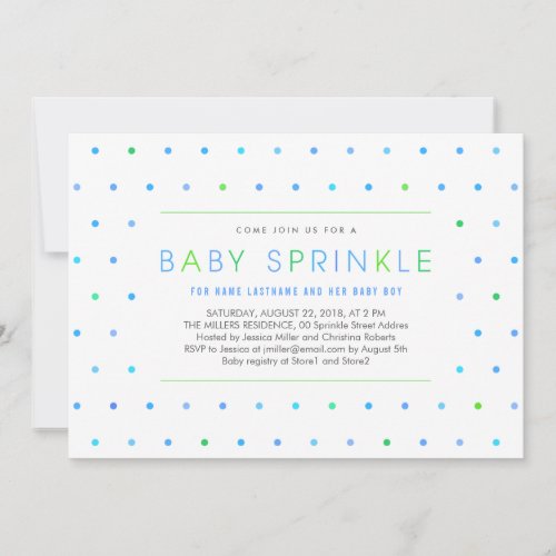 Blue Dots Boy Modern Clean Baby Sprinkle Invite