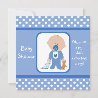 Blue Dots Caucasian Baby Shower Invitations
