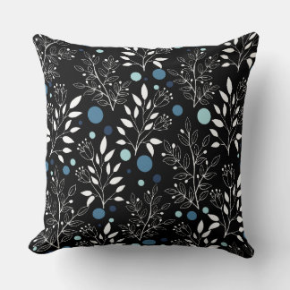 Blue Dots Pattern With Leaf Graphic  Throw Pillow