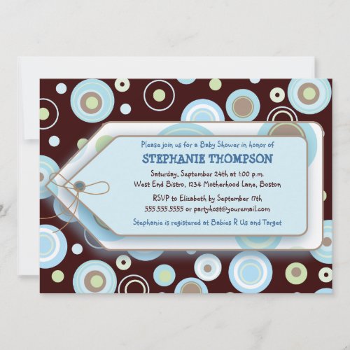 Blue Dots Tag Boy Baby Shower Invitation