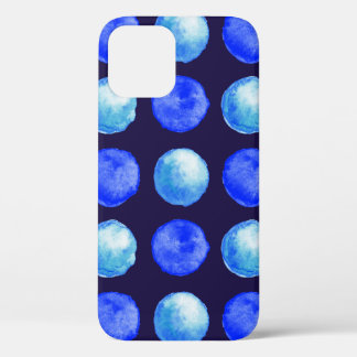 Blue Dots Watercolor Pattern Indigo Cerulean  iPhone 12 Case