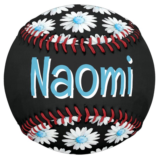 Blue Dotted Daisy's (personalize) Softball (Back)
