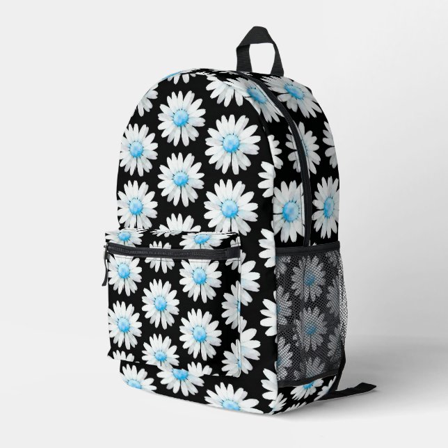 Blue Dotted Daisy's Printed Backpack (Back Corner Right)