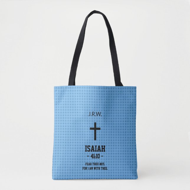 Blue Dotted Pattern Bible Chapter Verse Christian Tote Bag (Front)