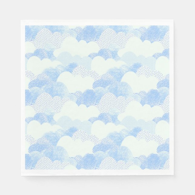 Blue Dotted Rain Clouds Napkins (Front)