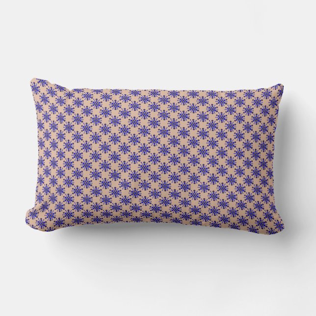 Blue dotted stars on taupe lumbar pillow (Front)