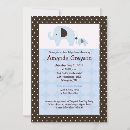 Blue Dottie Elephant 5x7 Baby Shower Invitation