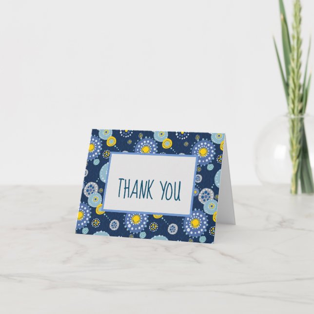 Blue Dotty Flower Print Thank You Notes (Front)