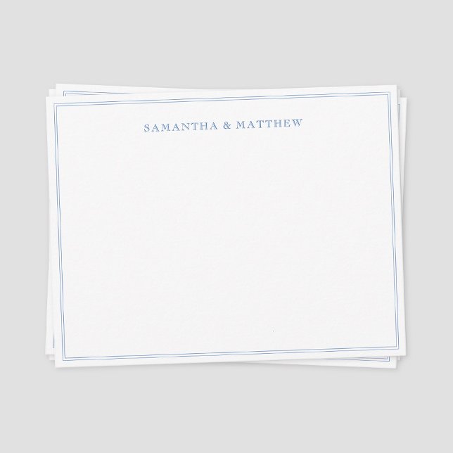 Blue Double Border Couple Note Card (Classic vintage blue double border couple note card)