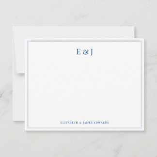 Blue Double Border Elegant Couple Initials Note Card