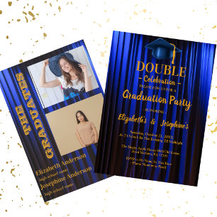 Blue double  Celebration Graduation Party 2 photos Invitation