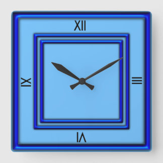 Blue Double Frame 4 Black Numerals Square Wall Clock