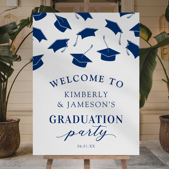 Blue Double Graduation Party Welcome Foam Board (Creator Uploaded)