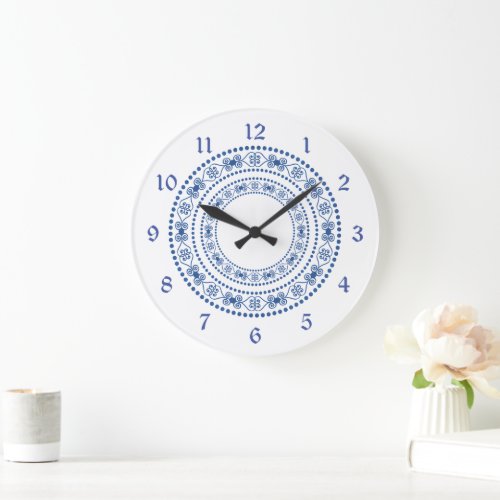 Blue Double Heart Border Large Clock