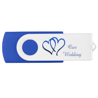 Blue Double Heart Wedding USB Drive