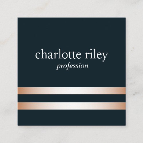 Blue  Double Rose Gold Stripes Stylish Square Business Card