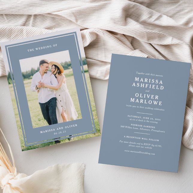  Blue Double-Sided Framed Photo Wedding Website Invitation (Creator Uploaded)