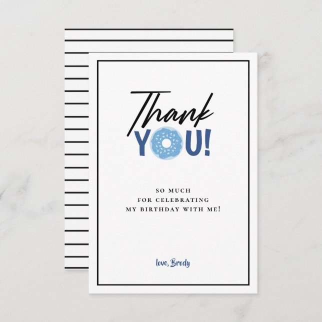 Blue Doughnut Theme Party Thank You Card (Front/Back)