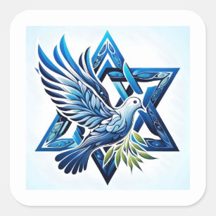 Blue Dove and Star of David Peace Square Sticker