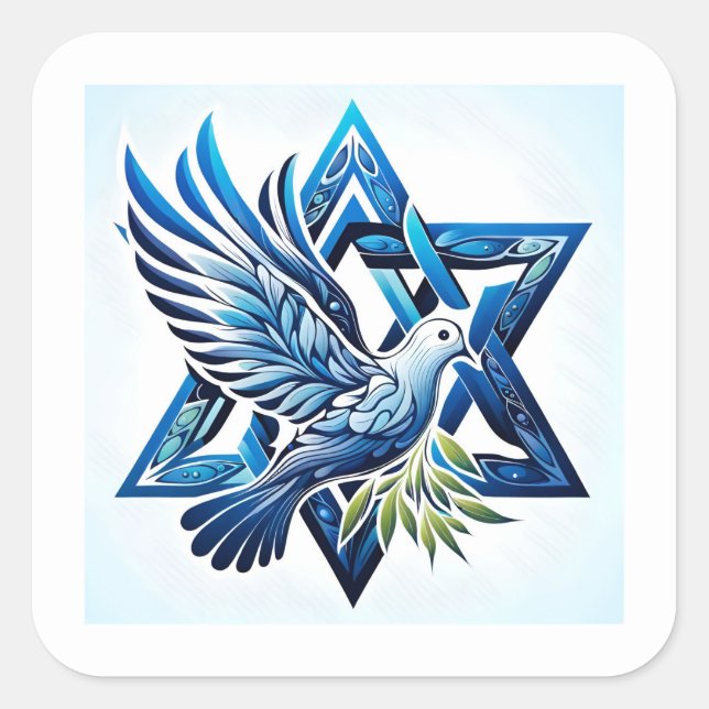Blue Dove and Star of David Peace Square Sticker (Front)