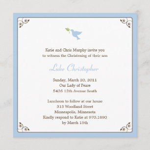 Blue Dove Baptism/Christening Invitation