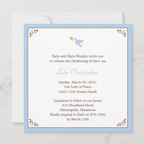 Blue Dove Baptism/Christening Invitation
