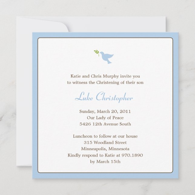 Blue Dove Baptism/Christening Invitation (Front)
