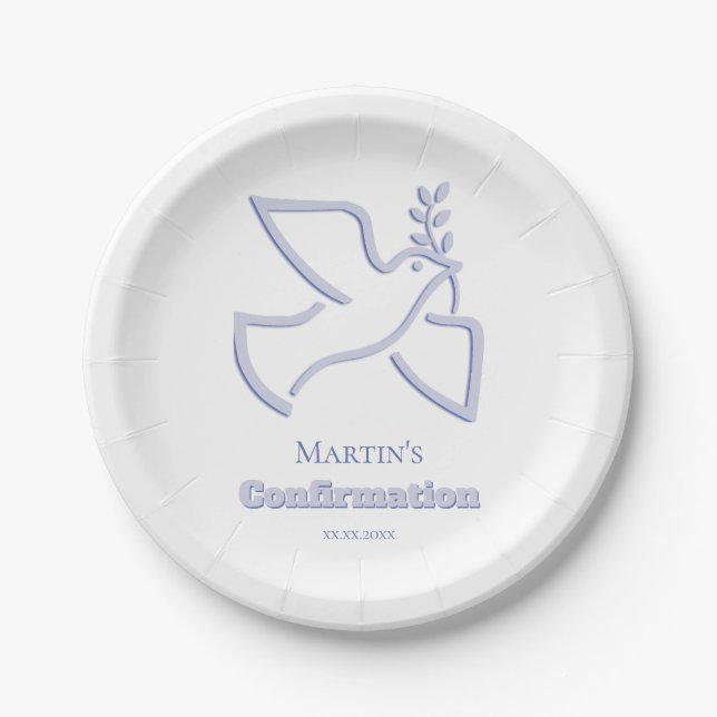 blue dove Confirmation Paper Plates (Front)