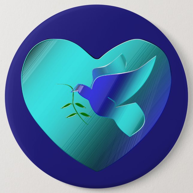 Blue Dove of the Sky Heart Button (Front)