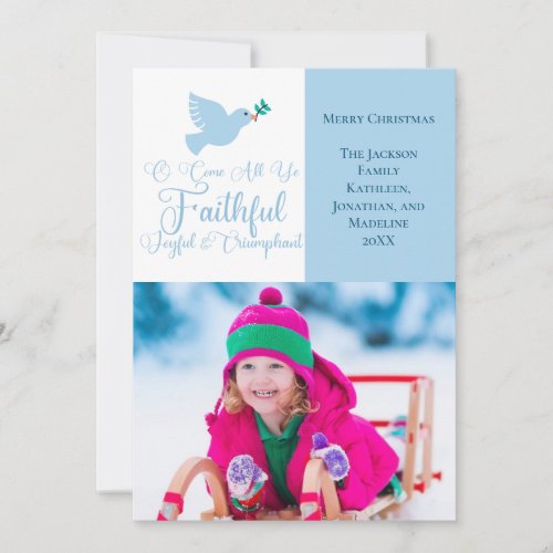 Blue Dove Religious Christmas Joyful Photo Holiday Card