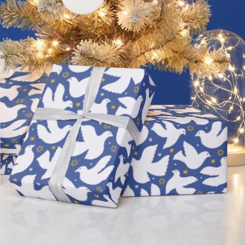 Blue Dove Star of David Hanukkah Wrapping Paper