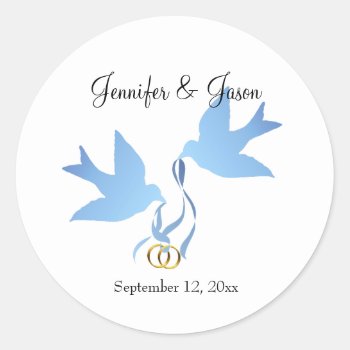 Blue Doves Save The Date Stickers by AJsGraphics at Zazzle