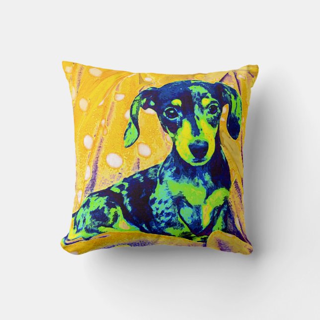 blue doxie -pop art pillow (Front)