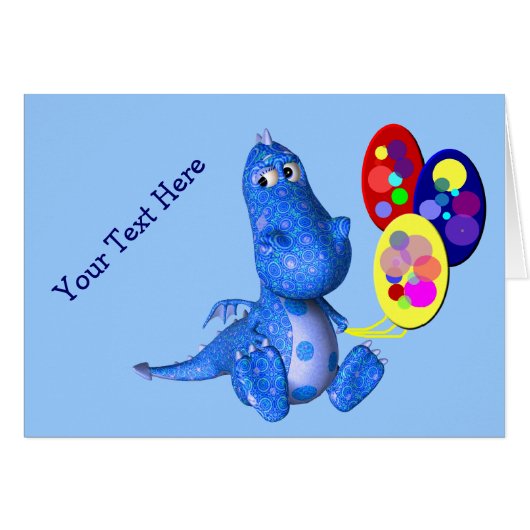 Blue Dragon And Balloons Card (Front Horizontal)