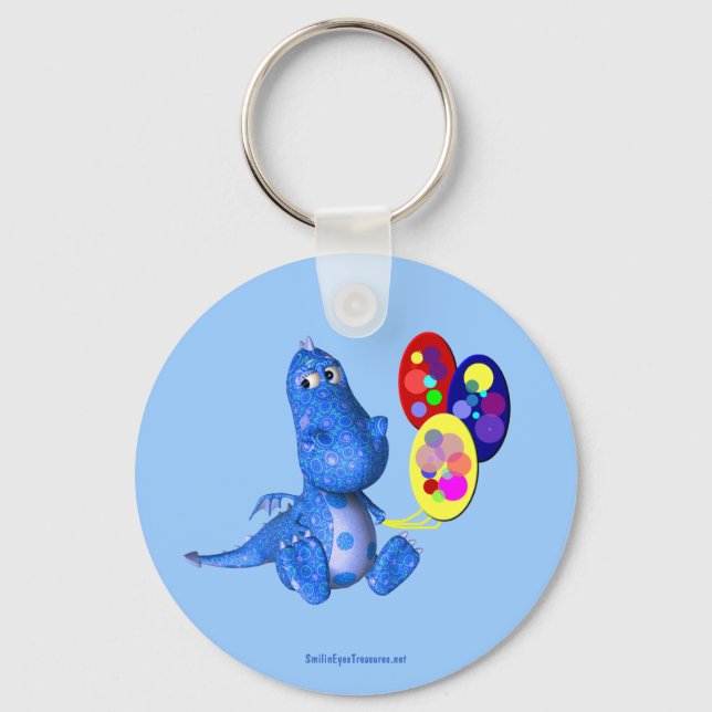 Blue Dragon And Balloons Cute Keychain (Front)
