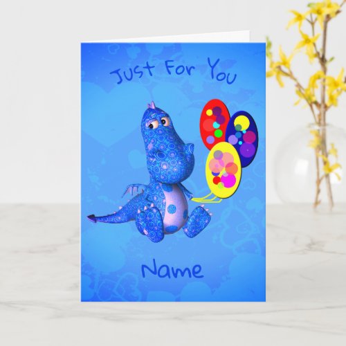 Blue Dragon And Balloons Personalized Birthday Card