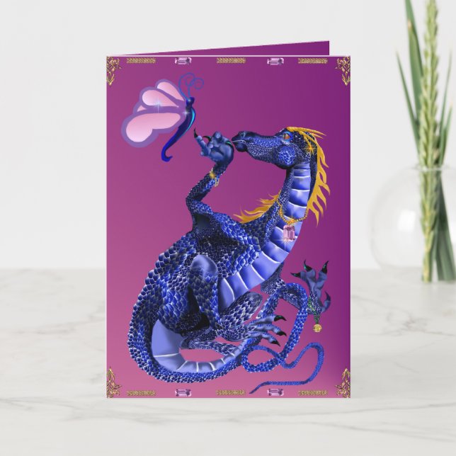 Blue Dragon and Butterfly  Card (Front)