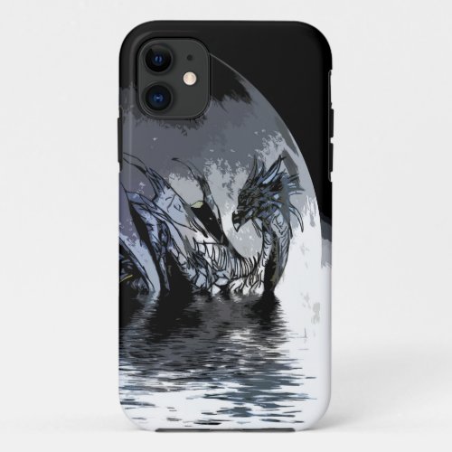 Blue Dragon and Moon Illustration iPhone Case