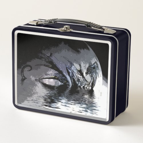 Blue Dragon and Moon Illustration  Metal Lunch Box