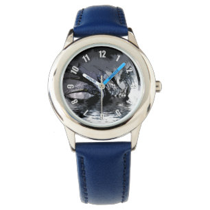 Blue Dragon and Moon Illustration Watch