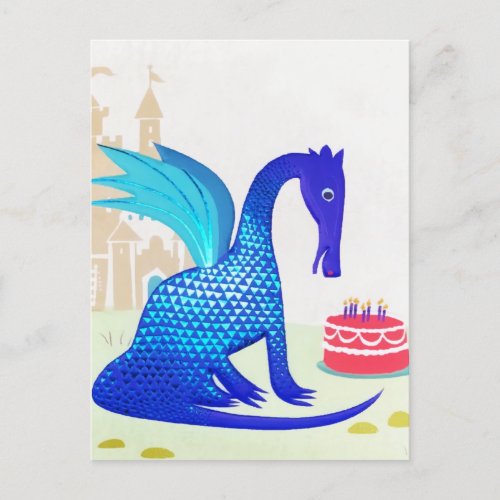 Blue Dragon Baby Birthday Cake Candles Announcement Postcard