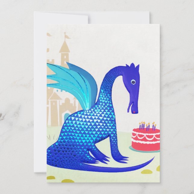 Blue Dragon Baby Birthday Cake Candles Holiday Card (Front)