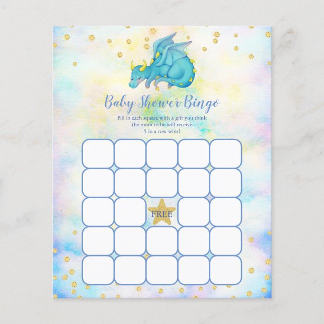 Blue Dragon Baby Shower Bingo Game (Front)