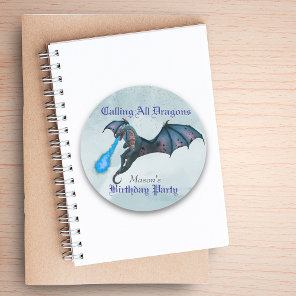 Blue Dragon Birthday party Classic Round Sticker