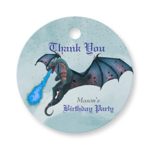 Blue Dragon Birthday Thank you  Favor Tags