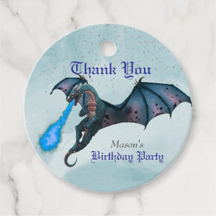 Blue Dragon Birthday Thank you  Favor Tags